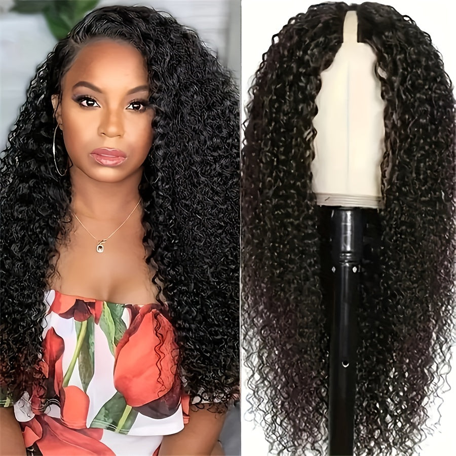 200 Density Curly V Part Human Hair Wigs For Brazilian Women V Shape Glueless Human Hair V Part Wig 100% Human Hair Curly Natural Color